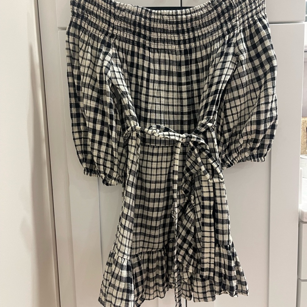 Tularosa Off Shoulder Checkered Mini Dress